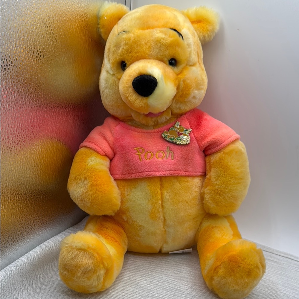 Disney Winnie the Pooh Plush - Yellow and Pink with an added Disney Pin 13” sit
